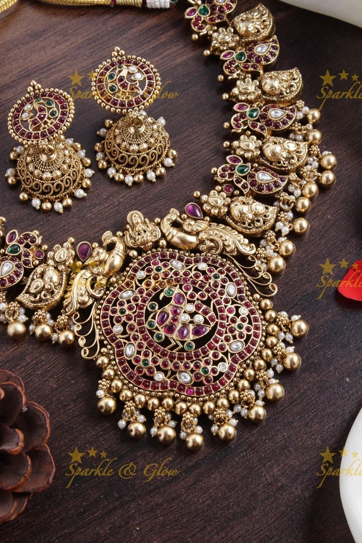 Stunning Mango peacock necklace with kemp stone - Sparkle and Glow