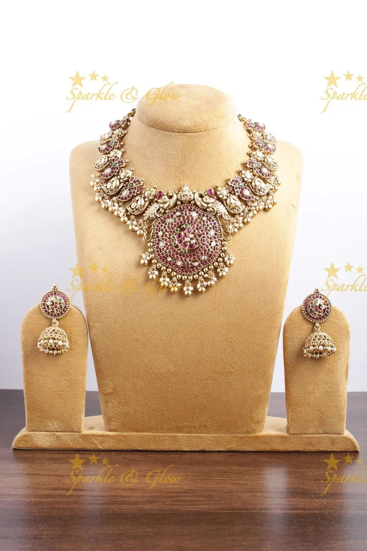 Stunning Mango peacock necklace with kemp stone - Sparkle and Glow