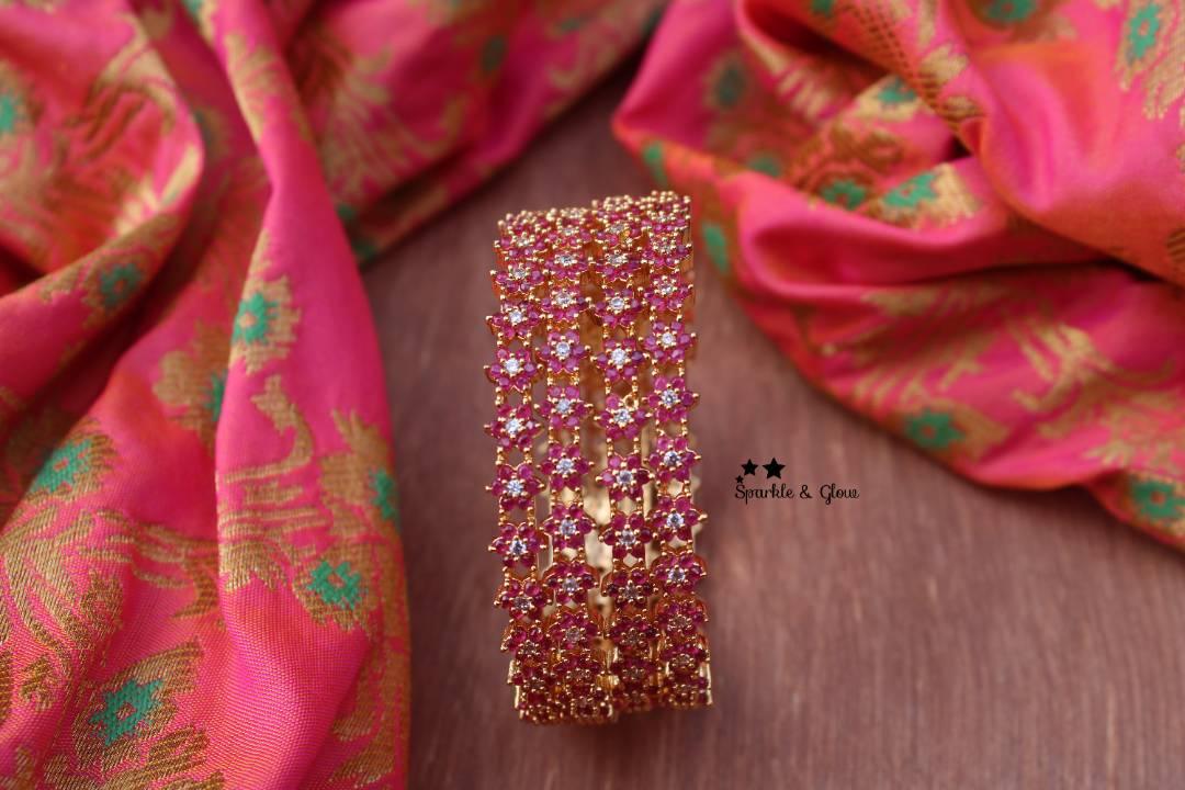 AD flower design stone bangles - Sparkle and Glow