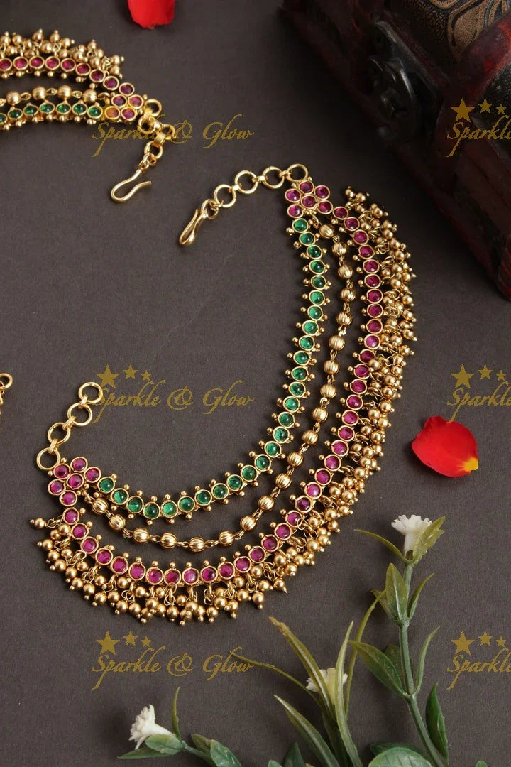 Beautiful Kemp stones gold beads earchain - Sparkle and Glow