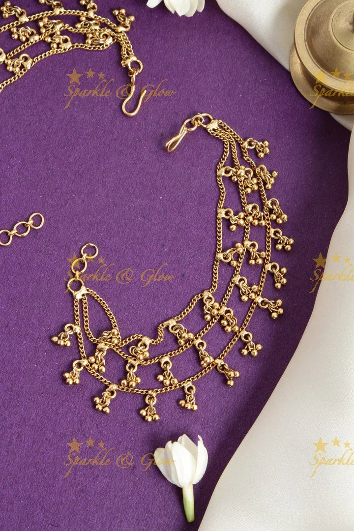 Elegant 3 layered gold beads earchain - Sparkle and Glow