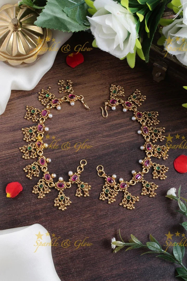 Beautiful Kemp stones gold beads earchain - Sparkle and Glow