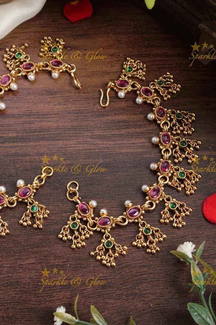 Beautiful Kemp stones gold beads earchain - Sparkle and Glow