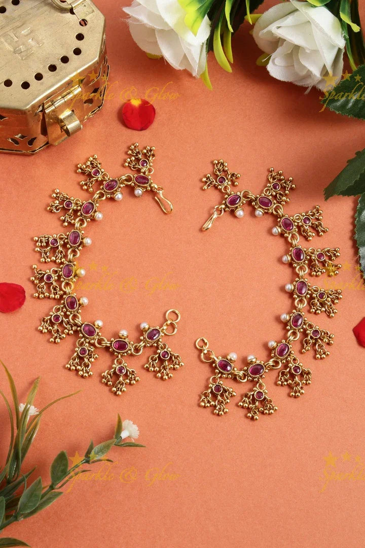 Beautiful Kemp stones gold beads earchain - Sparkle and Glow