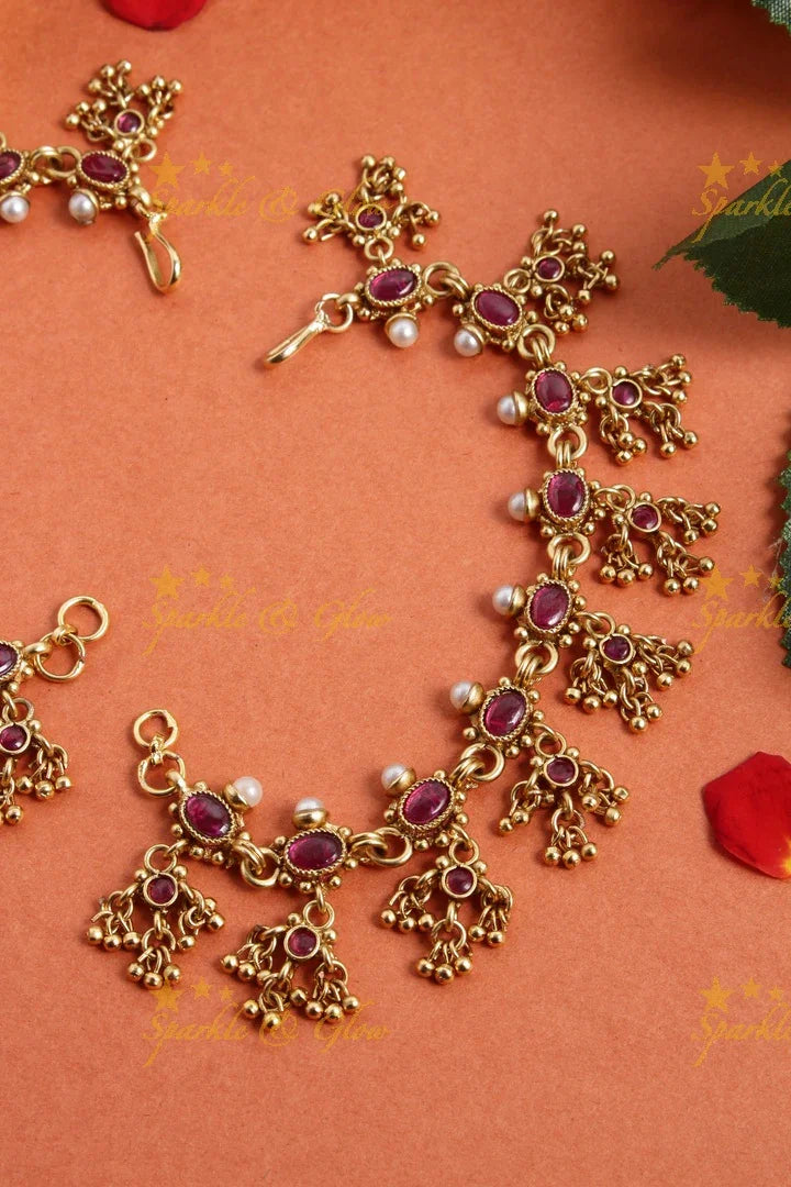 Beautiful Kemp stones gold beads earchain - Sparkle and Glow