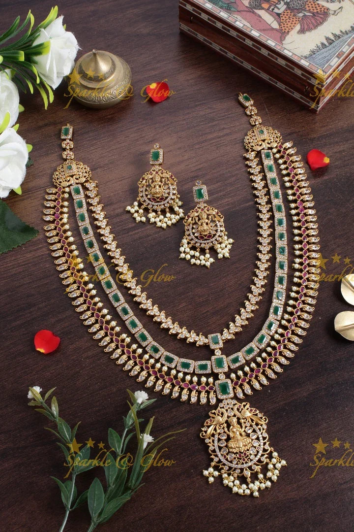 Premium matte cz stone layer Lakshmi haram - Sparkle and Glow