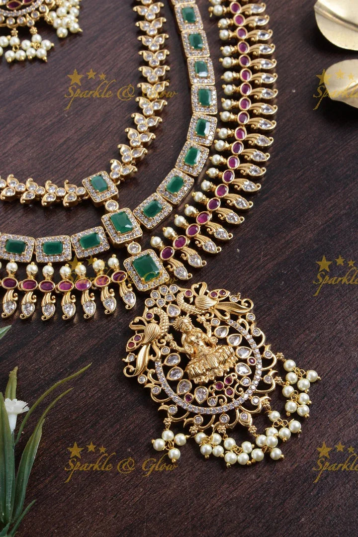 Premium matte cz stone layer Lakshmi haram - Sparkle and Glow