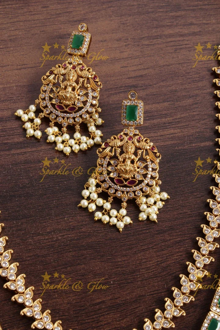 Premium matte cz stone layer Lakshmi haram - Sparkle and Glow