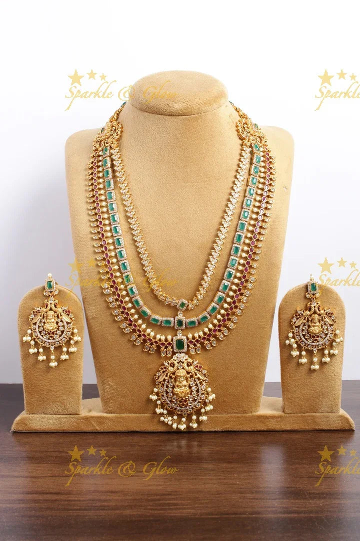 Premium matte cz stone layer Lakshmi haram - Sparkle and Glow