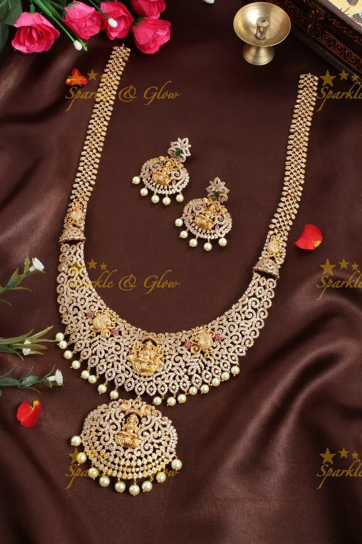 Premium matte cz stone Lakshmi haram - Sparkle and Glow