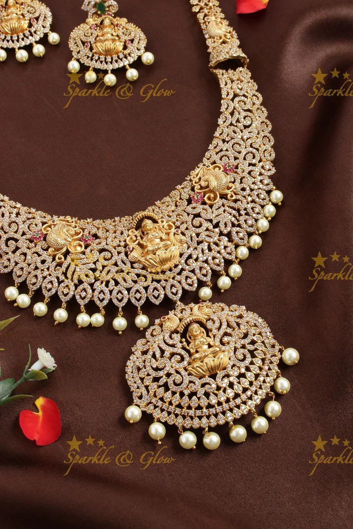 Premium matte cz stone Lakshmi haram - Sparkle and Glow