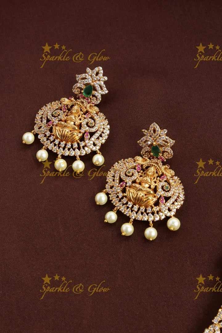 Premium matte cz stone Lakshmi haram - Sparkle and Glow