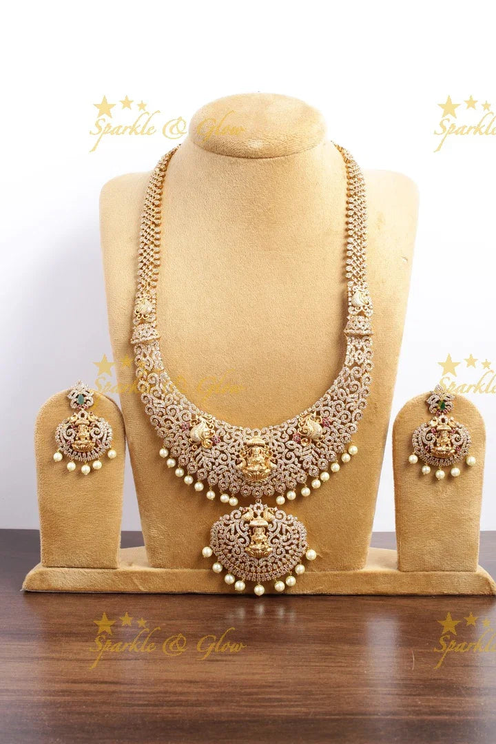 Premium matte cz stone Lakshmi haram - Sparkle and Glow