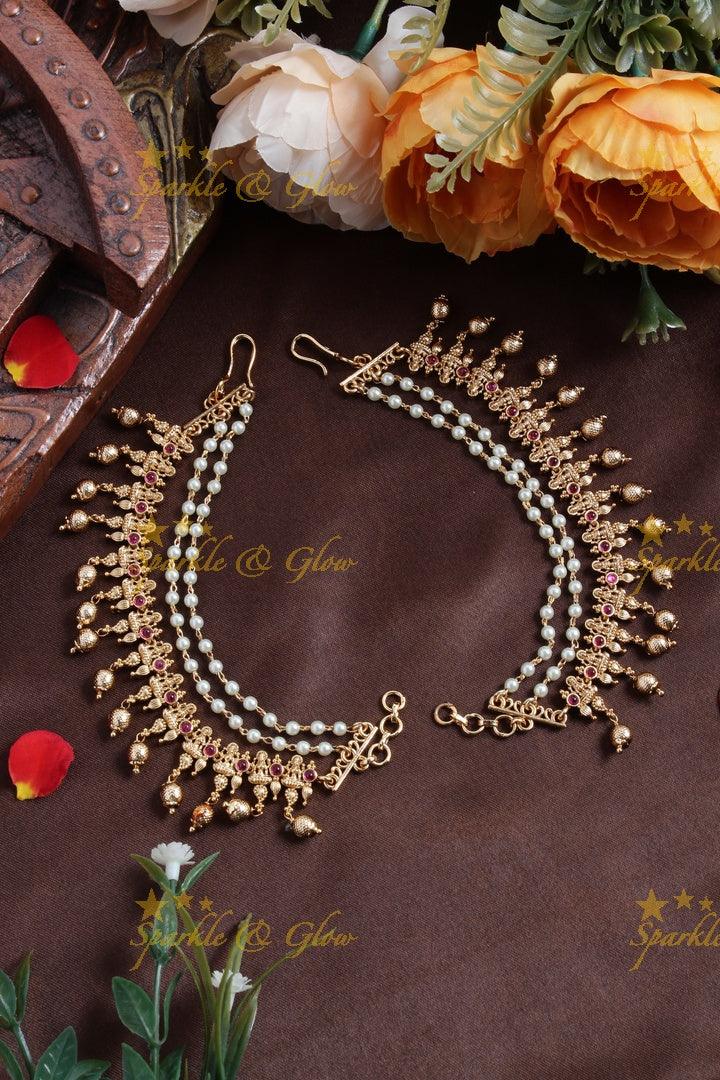 Premium matte Lakshmi earchain - Sparkle and Glow