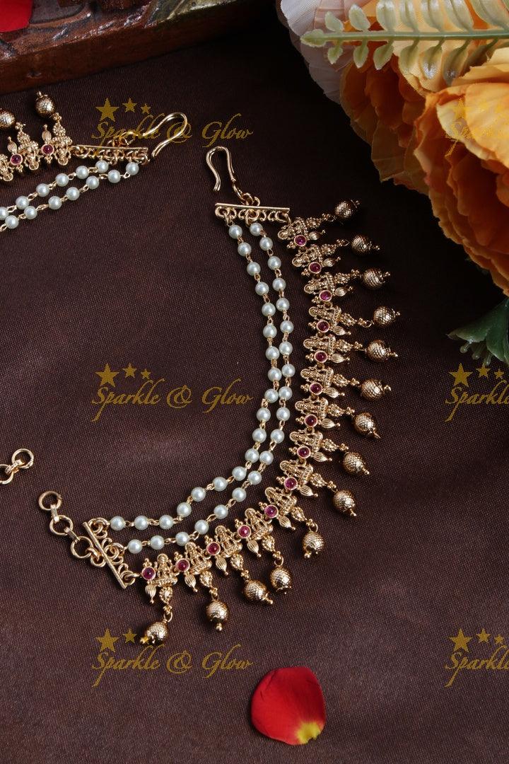 Premium matte Lakshmi earchain - Sparkle and Glow