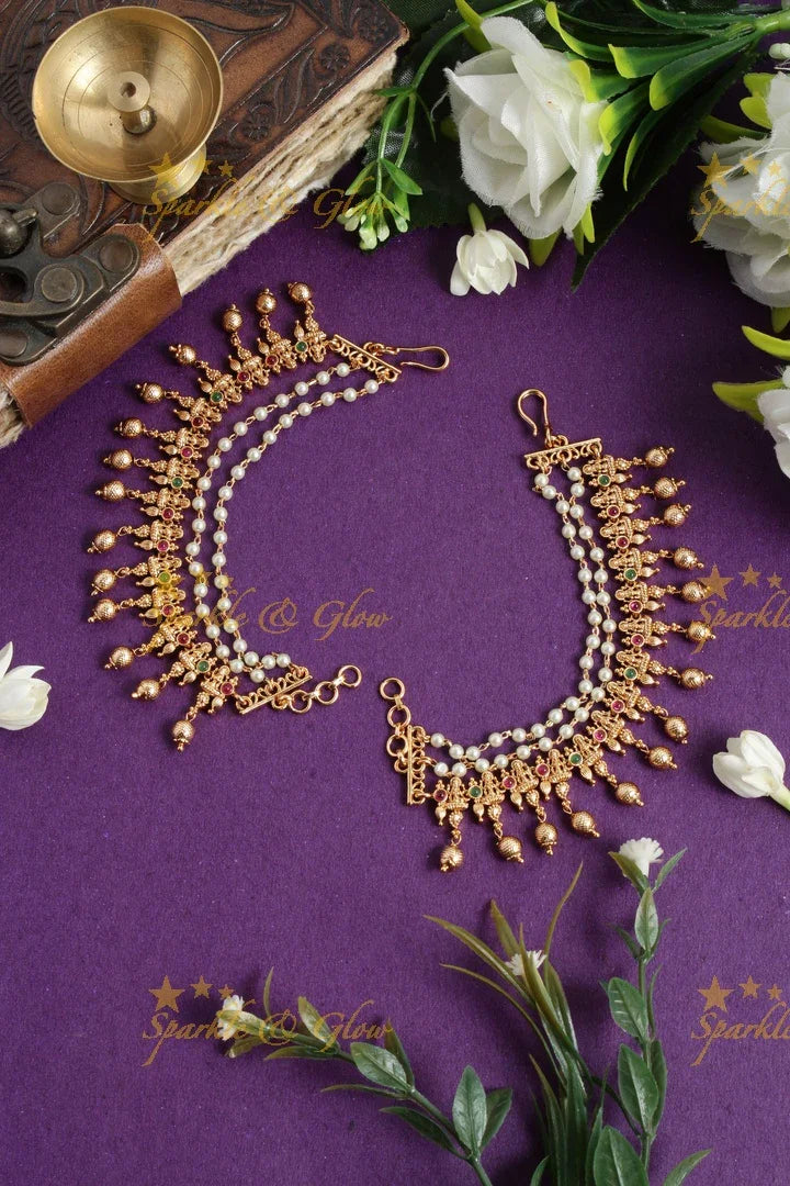 Premium matte Lakshmi earchain - Sparkle and Glow