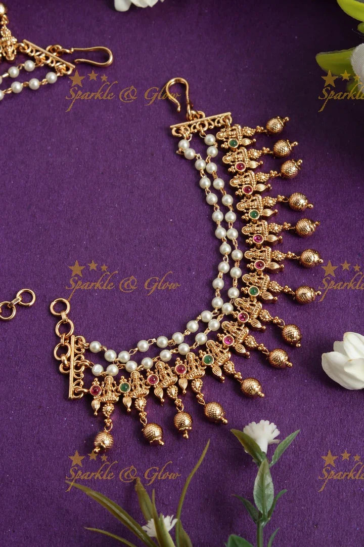 Premium matte Lakshmi earchain - Sparkle and Glow