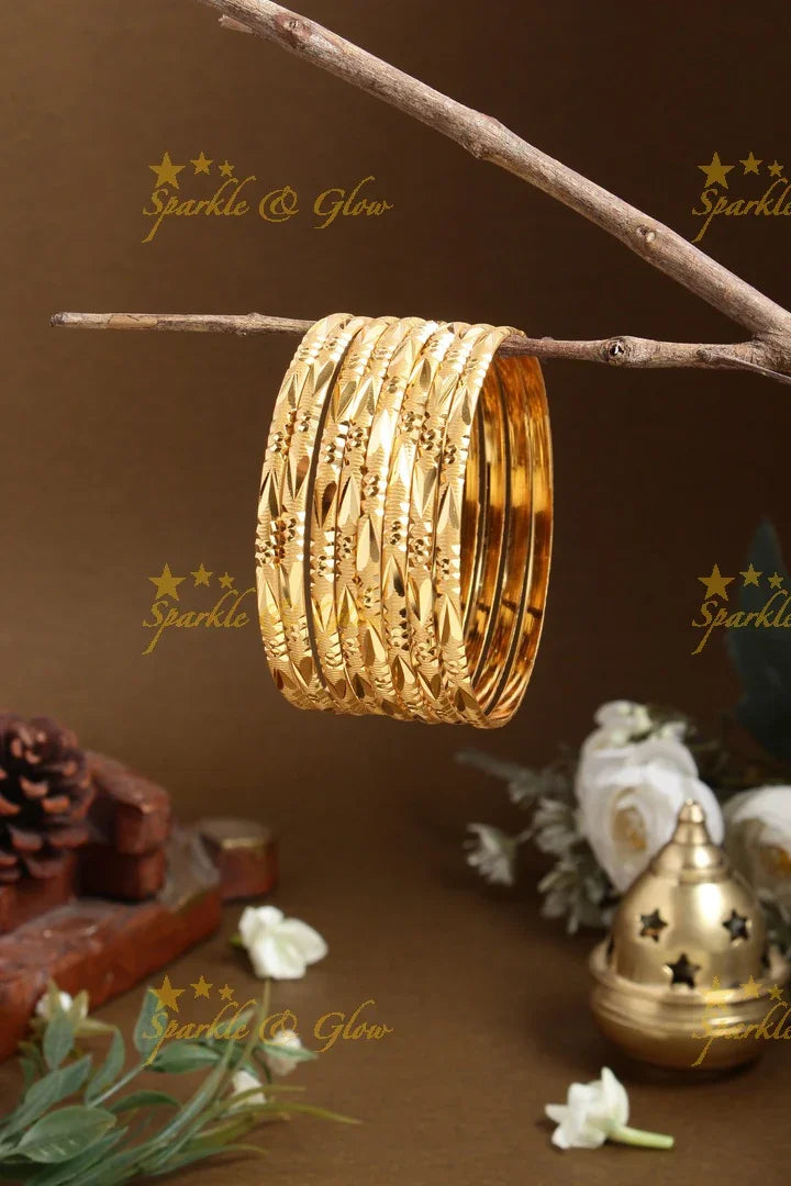 Gold alike Daily wear set of eight Bangles - 2.8 - Sparkle and Glow
