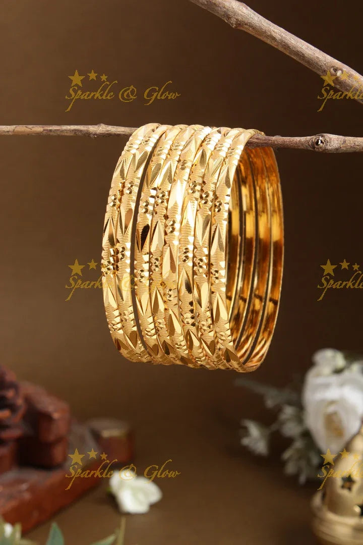 Gold alike Daily wear set of eight Bangles - 2.6 - Sparkle and Glow