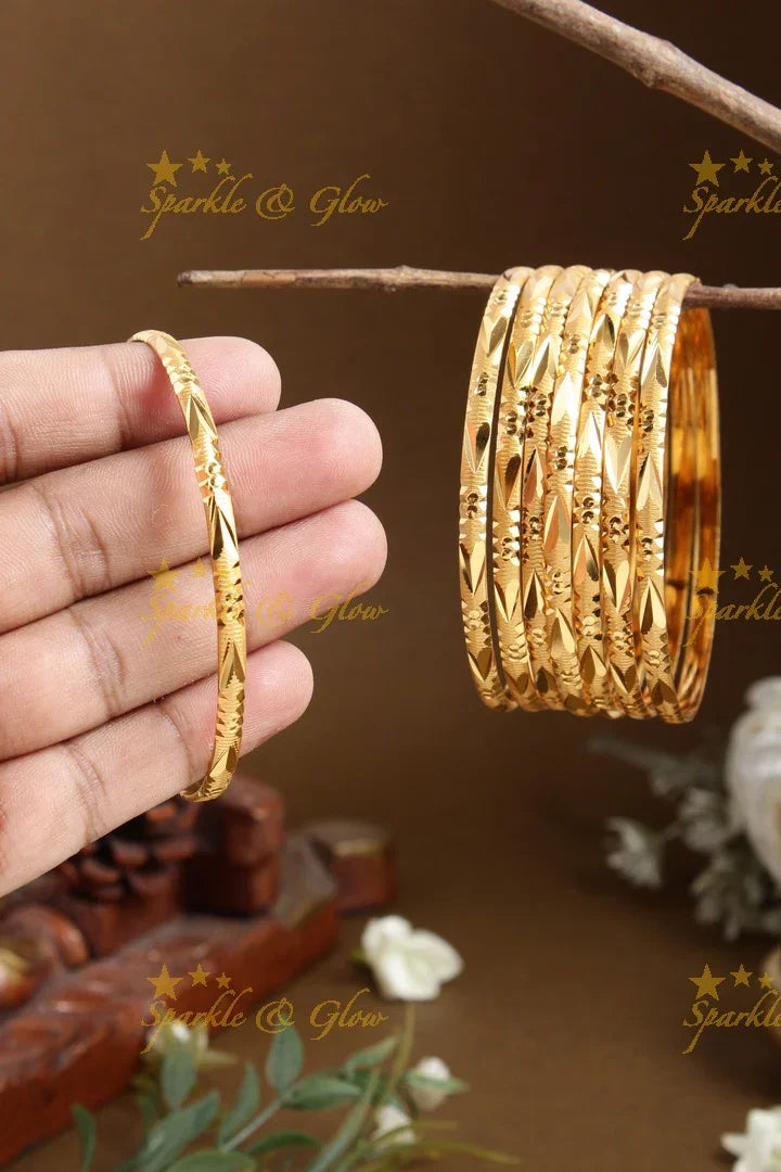 Gold alike Daily wear set of eight Bangles - 2.10 - Sparkle and Glow