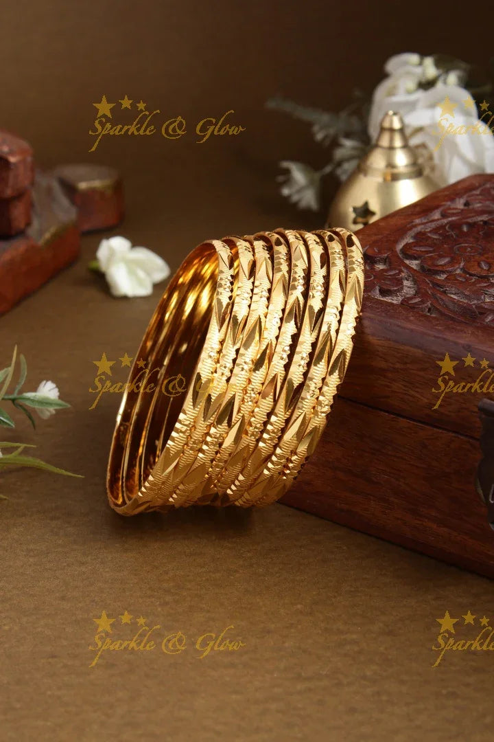 Gold alike Daily wear set of eight Bangles - 2.6 - Sparkle and Glow