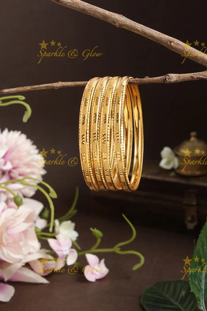 Gold alike Daily wear Thick Bangles - Set of four - 2.6 - Sparkle and Glow