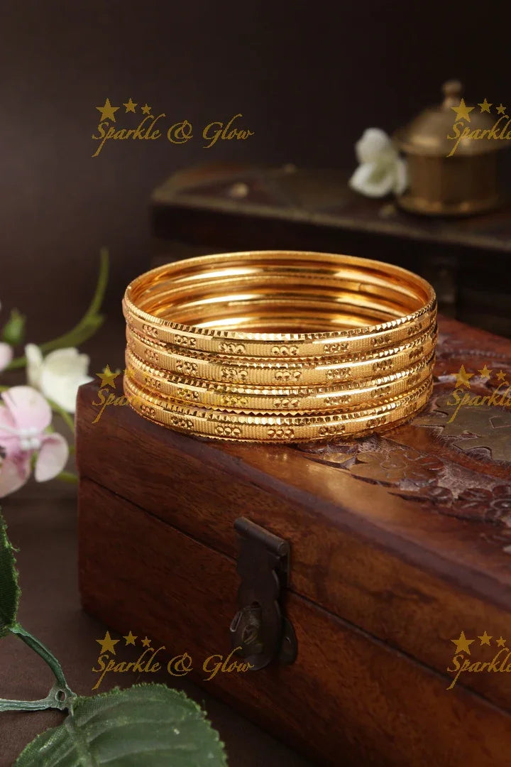 Gold alike Daily wear Thick Bangles - Set of four - 2.4 - Sparkle and Glow