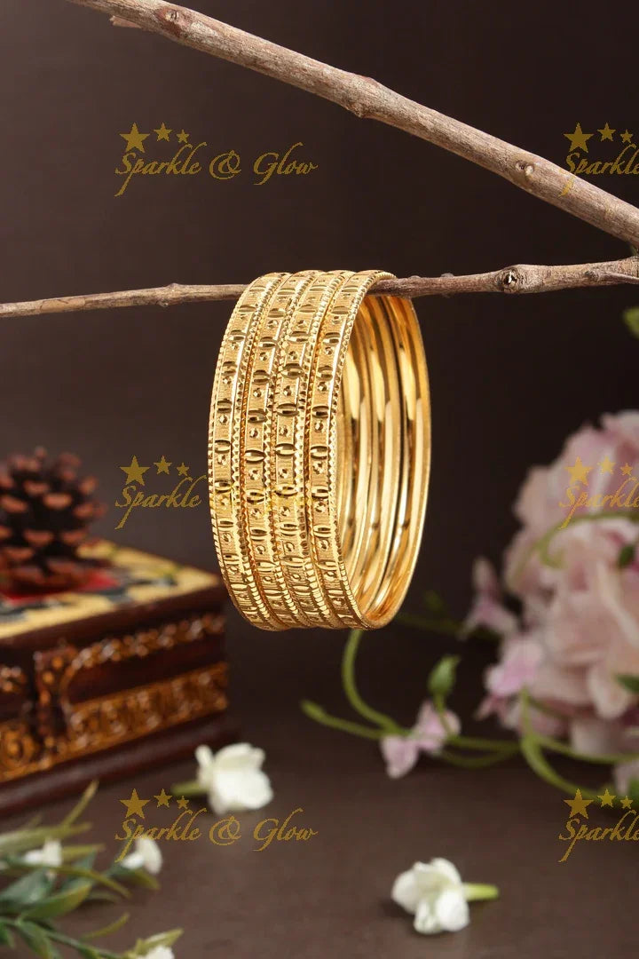 Gold alike Daily wear Thick Bangles - Set of four - 2.4 - Sparkle and Glow