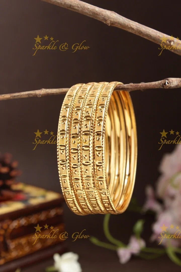 Gold alike Daily wear Thick Bangles - Set of four - 2.4 - Sparkle and Glow