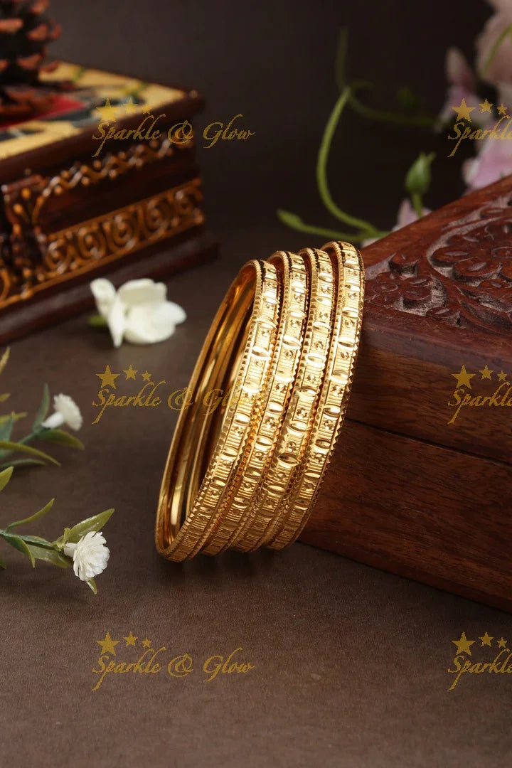Gold alike Daily wear Thick Bangles - Set of four - 2.4 - Sparkle and Glow