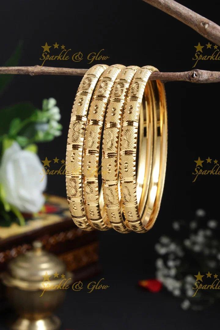 Gold alike Daily wear Thick Bangles - Set of four- 2.8 - Sparkle and Glow