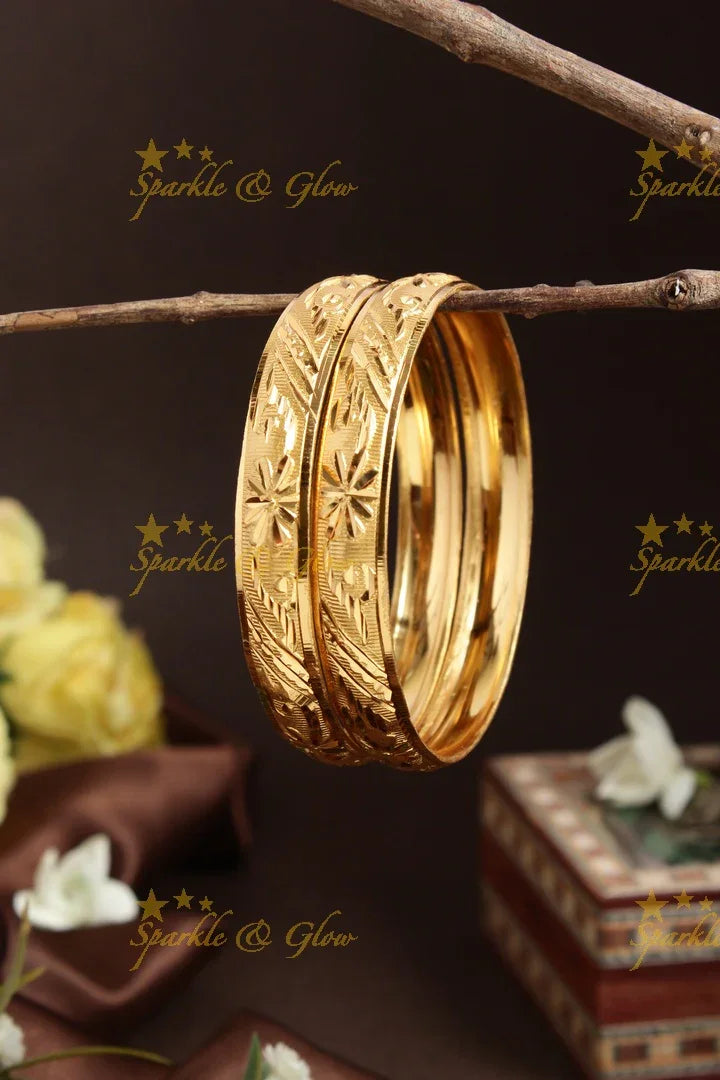 Gold alike Daily wear Thick Bangles - A pair - 2.8 - Sparkle and Glow
