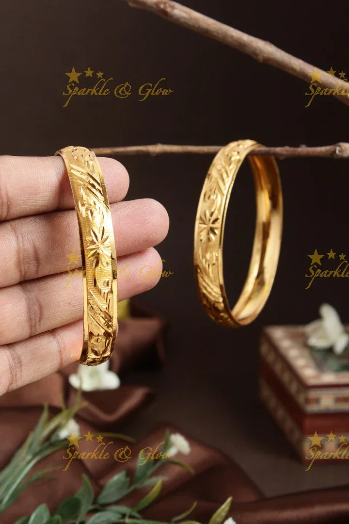 Gold alike Daily wear Thick Bangles - A pair - 2.8 - Sparkle and Glow