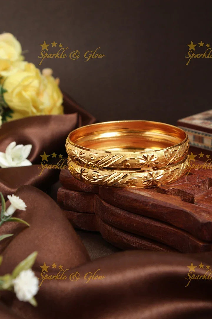 Gold alike Daily wear Thick Bangles - A pair - 2.8 - Sparkle and Glow
