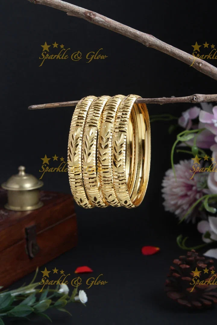 Gold alike Daily wear Thick Bangles - Set of four- 2.8 - Sparkle and Glow