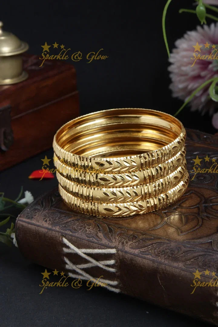 Gold alike Daily wear Thick Bangles - Set of four - 2.6 - Sparkle and Glow