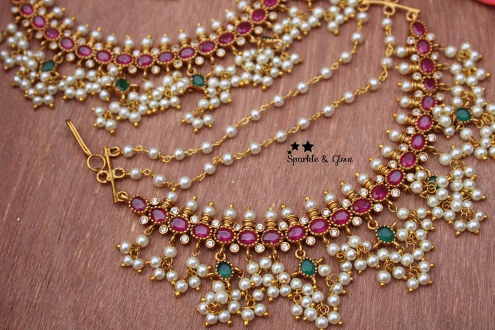 Gutta pusalu style ruby stone earchain - Sparkle and Glow