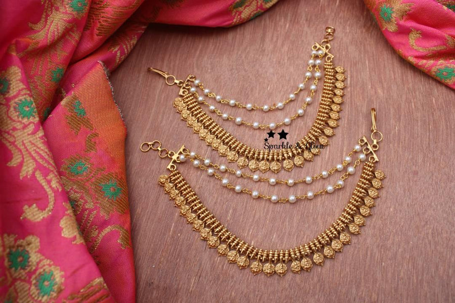 Lakshmi carved coin mattal / earchain - Sparkle and Glow