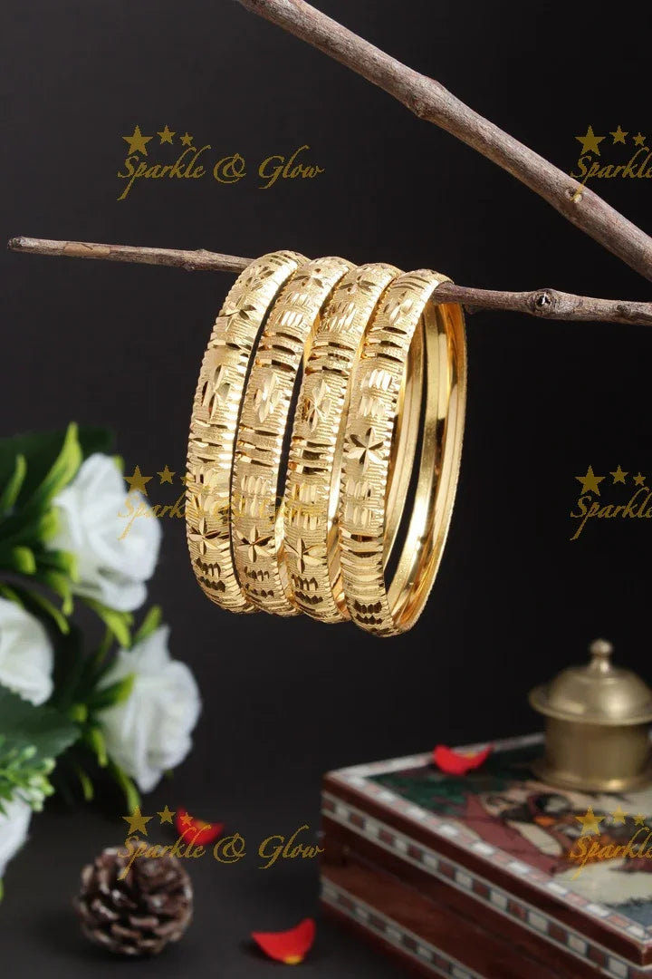 Gold alike Daily wear set of four bangles - 2.6 - Sparkle and Glow