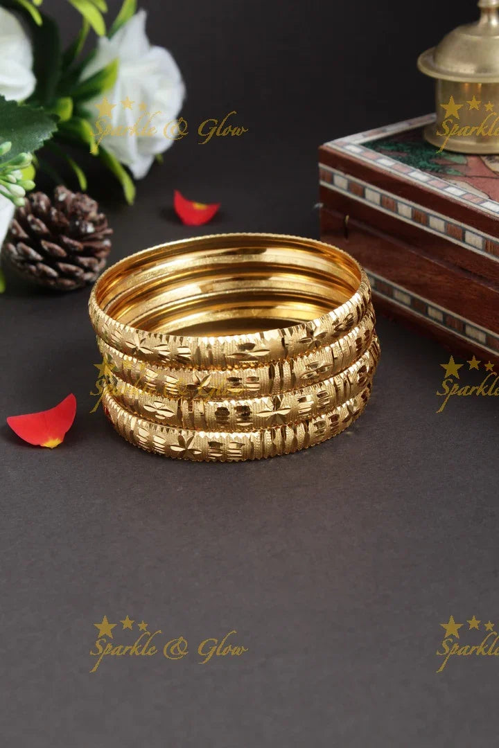 Gold alike Daily wear set of four bangles - 2.6 - Sparkle and Glow