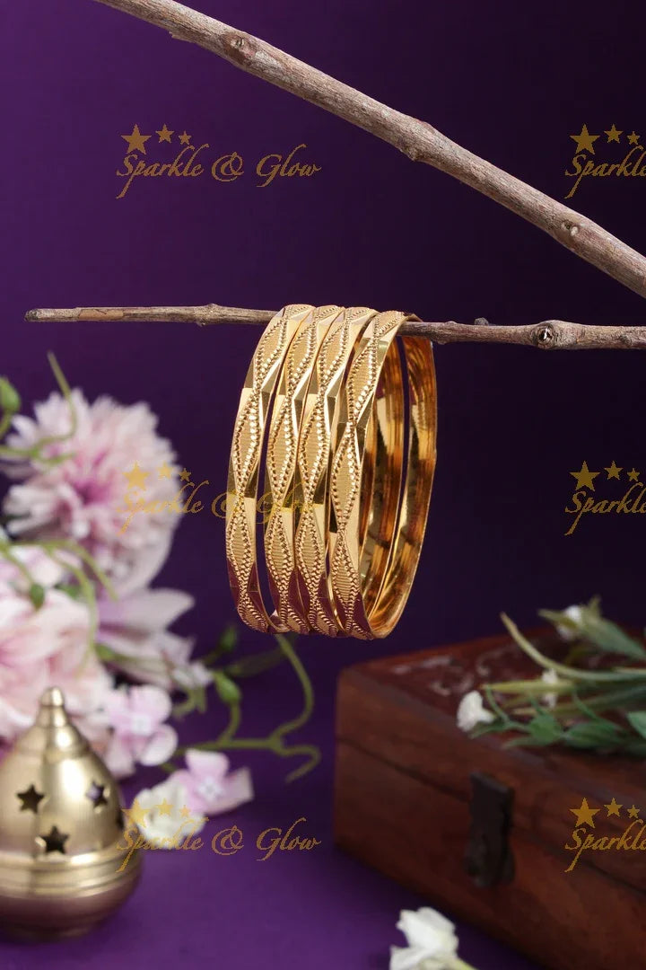 Gold alike Daily wear set of four bangles - 2.6 - Sparkle and Glow