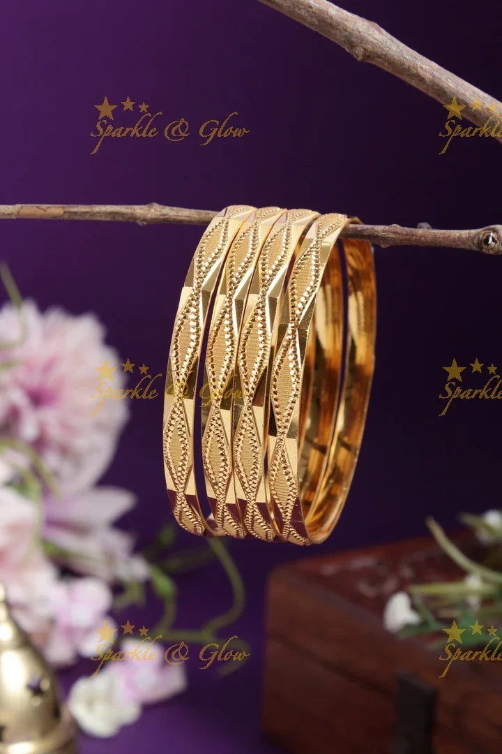 Gold alike Daily wear set of four bangles - 2.6 - Sparkle and Glow