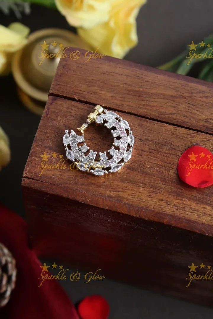 Gold polished AD non pierced screq type nose pin - Sparkle and Glow