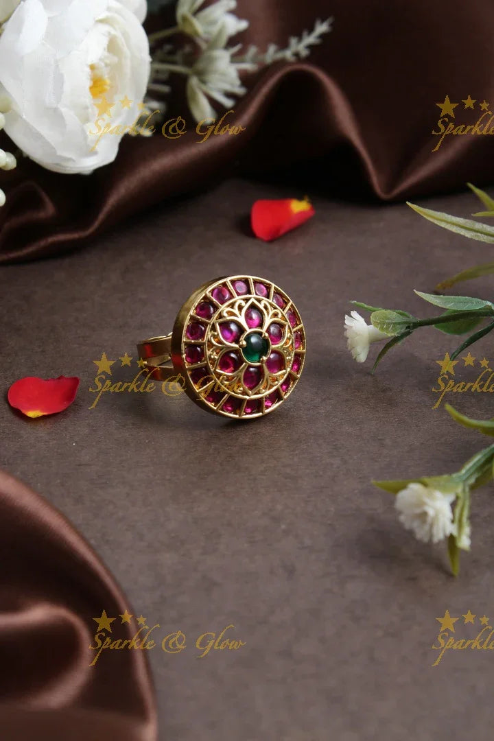 Gold alike kemp floral finger ring - Sparkle and Glow