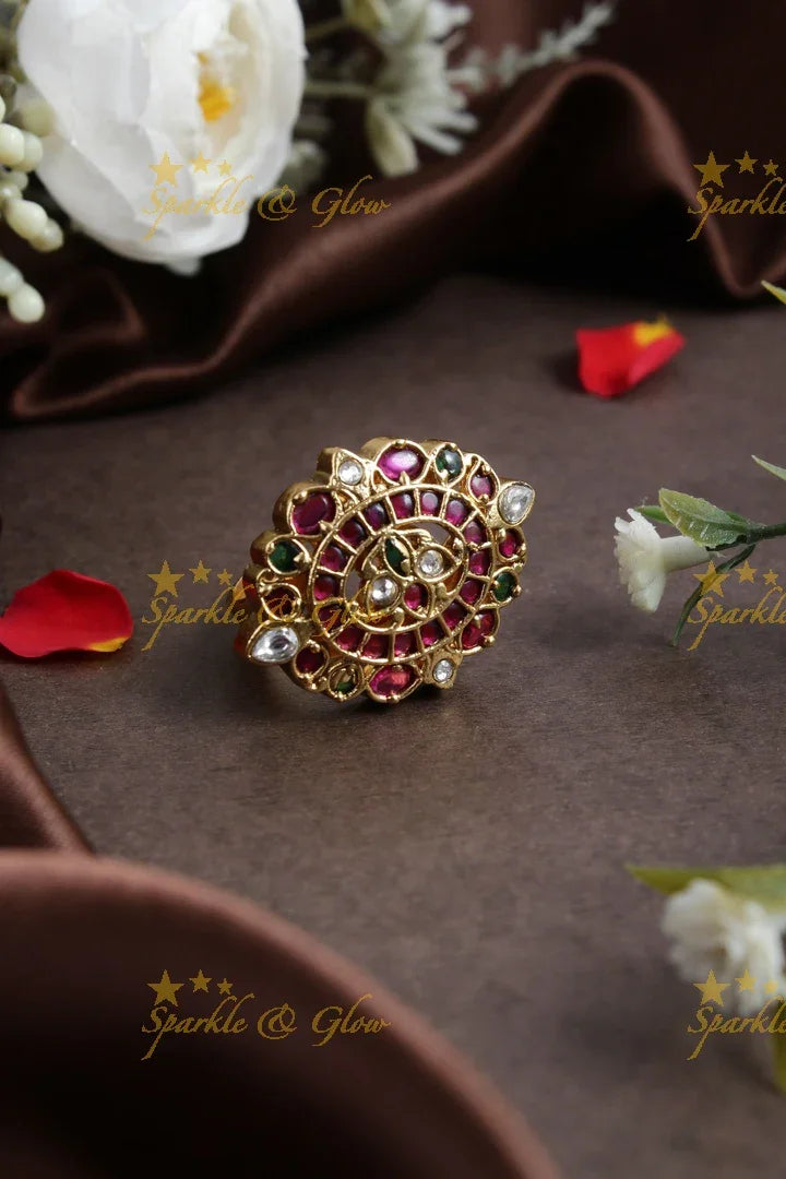 Gold alike kemp floral finger ring - Sparkle and Glow