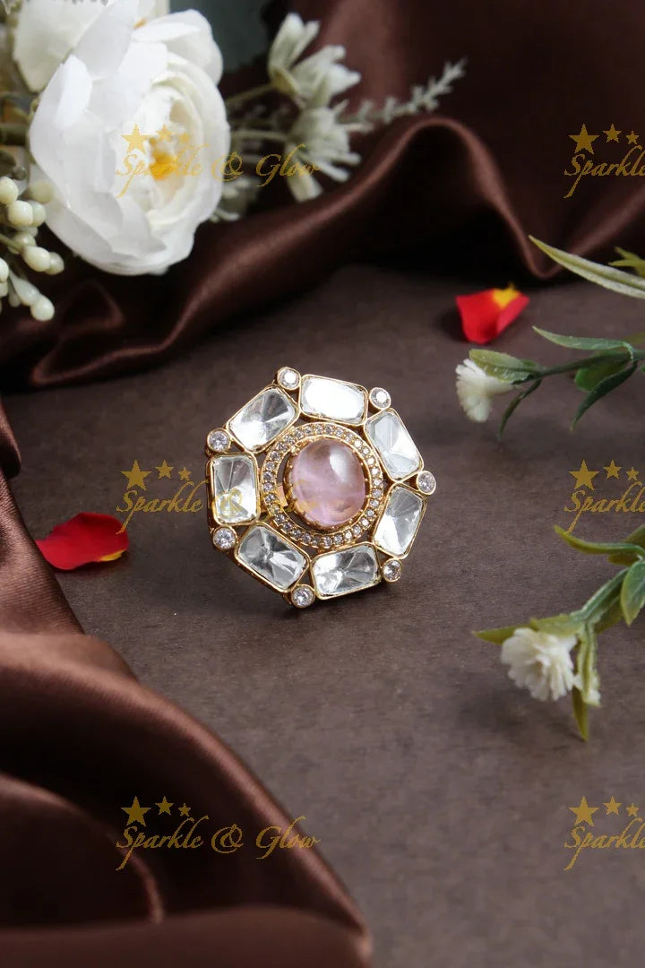 Stunning gold polish mossanite stone floral finger ring - Sparkle and Glow