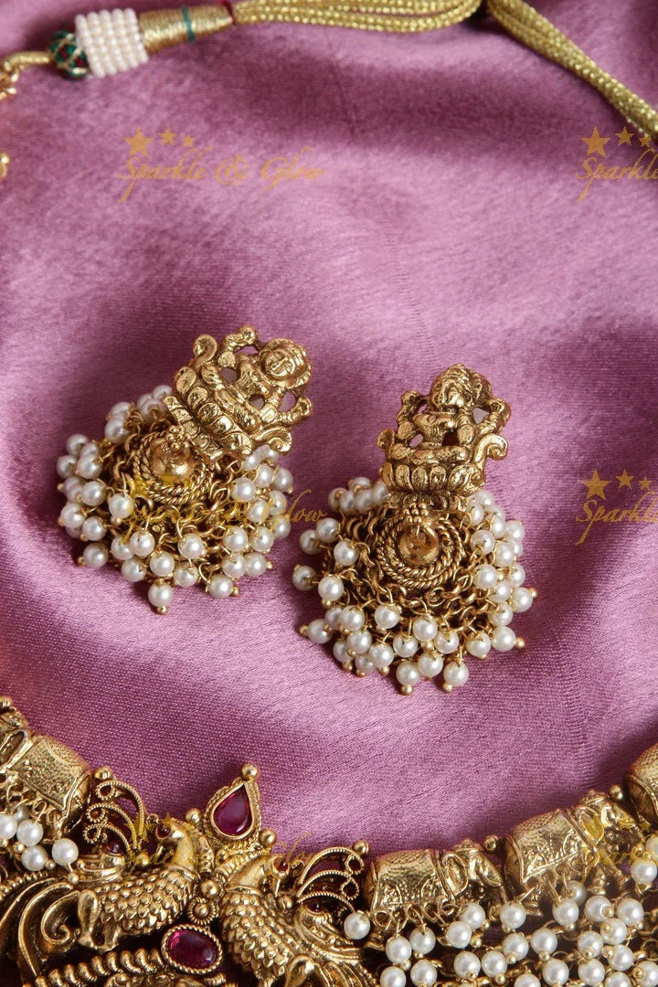 Gorgeous gold alike Lakshmi pearl cluster short necklace - Sparkle and Glow