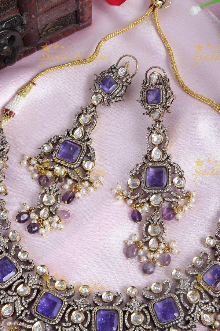 Goegeous Floral design victorian AD short necklace with stones and beads - mint green - Sparkle and Glow