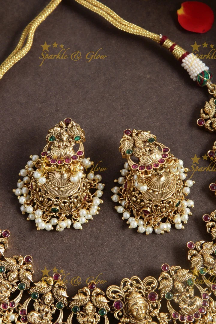 Gold alike Lakshmi Green beads necklace - Sparkle and Glow