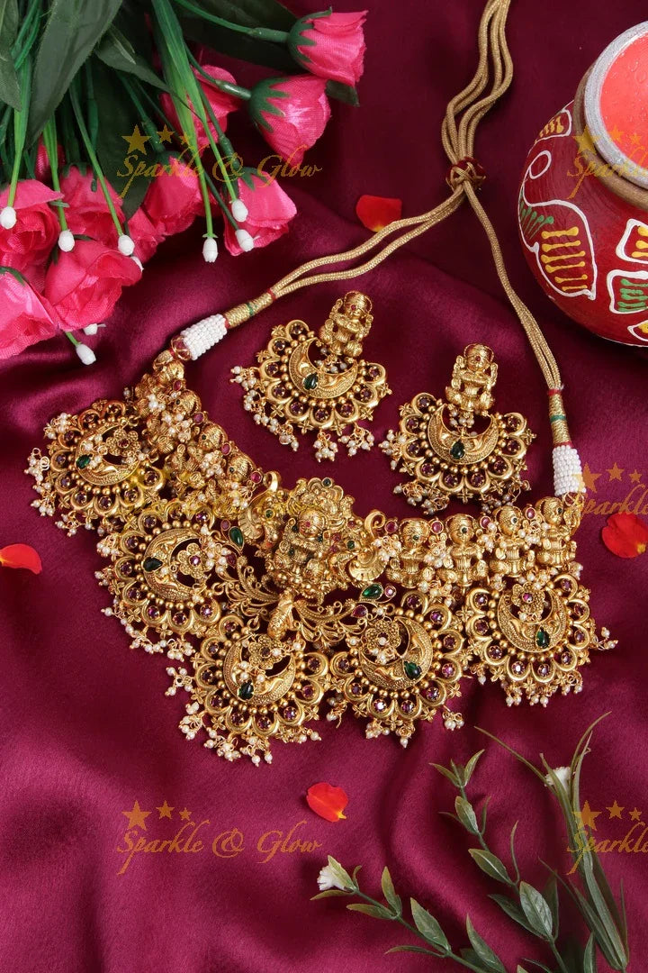 Statement Bridal gold alike temple Choker - Sparkle and Glow